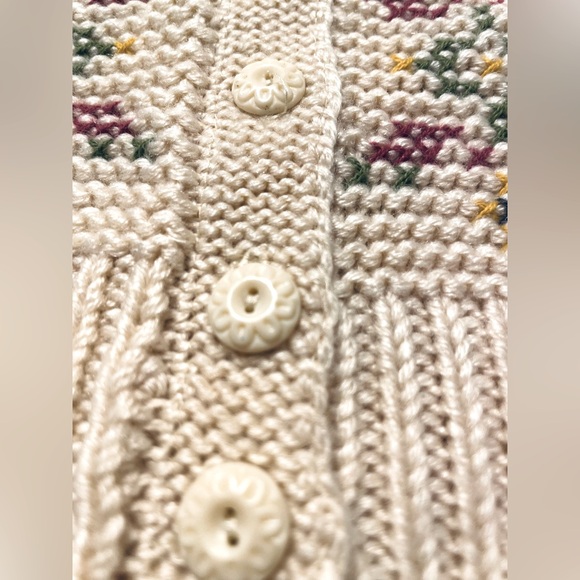 Anthropologie Guinevere Blue Ribbon Cardigan Size M Folksy Needlepoint Cableknit - Picture 11 of 13